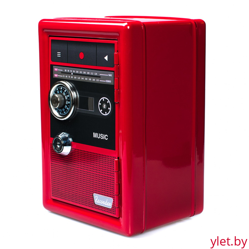 Копилка сейф с ключом Радио ретро Красная