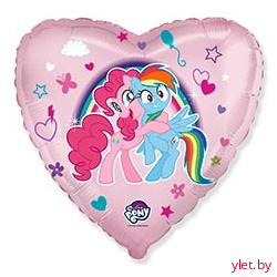 Шар (18"/46 см) Сердце, My Little Pony, Лошадки Пинки Пай и Радуга, Розовый