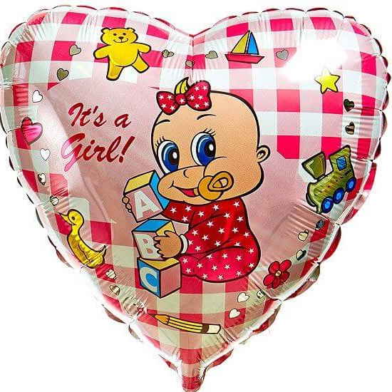 Шар (18''/46 см) Сердце, Новорожденная девочка, Розовый
