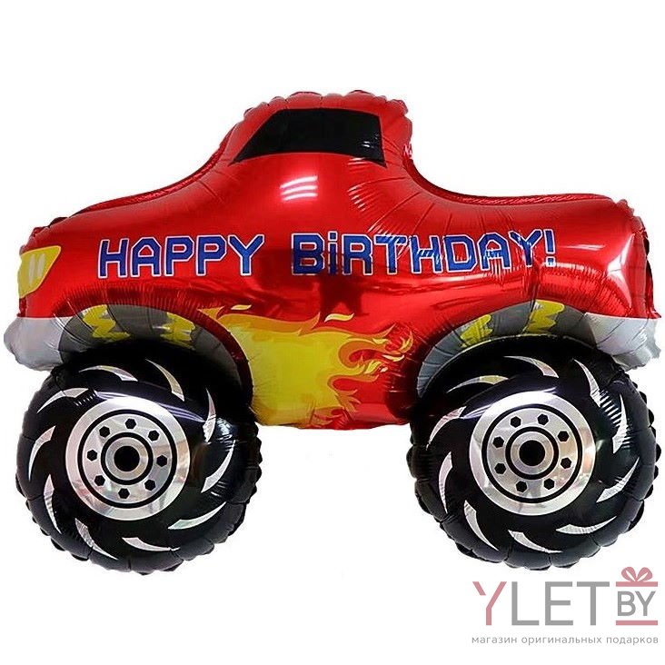 Шар (30''/76 см) Фигура, С Днем Рождения, Пикап Монстр-Трак, Красный