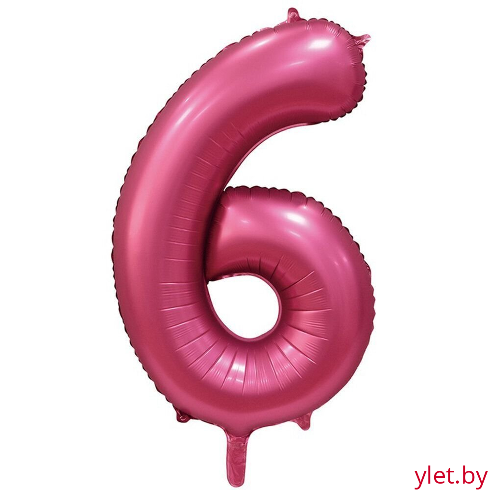 Шар (34''/86 см) Цифра, 6, Бордовый, Сатин