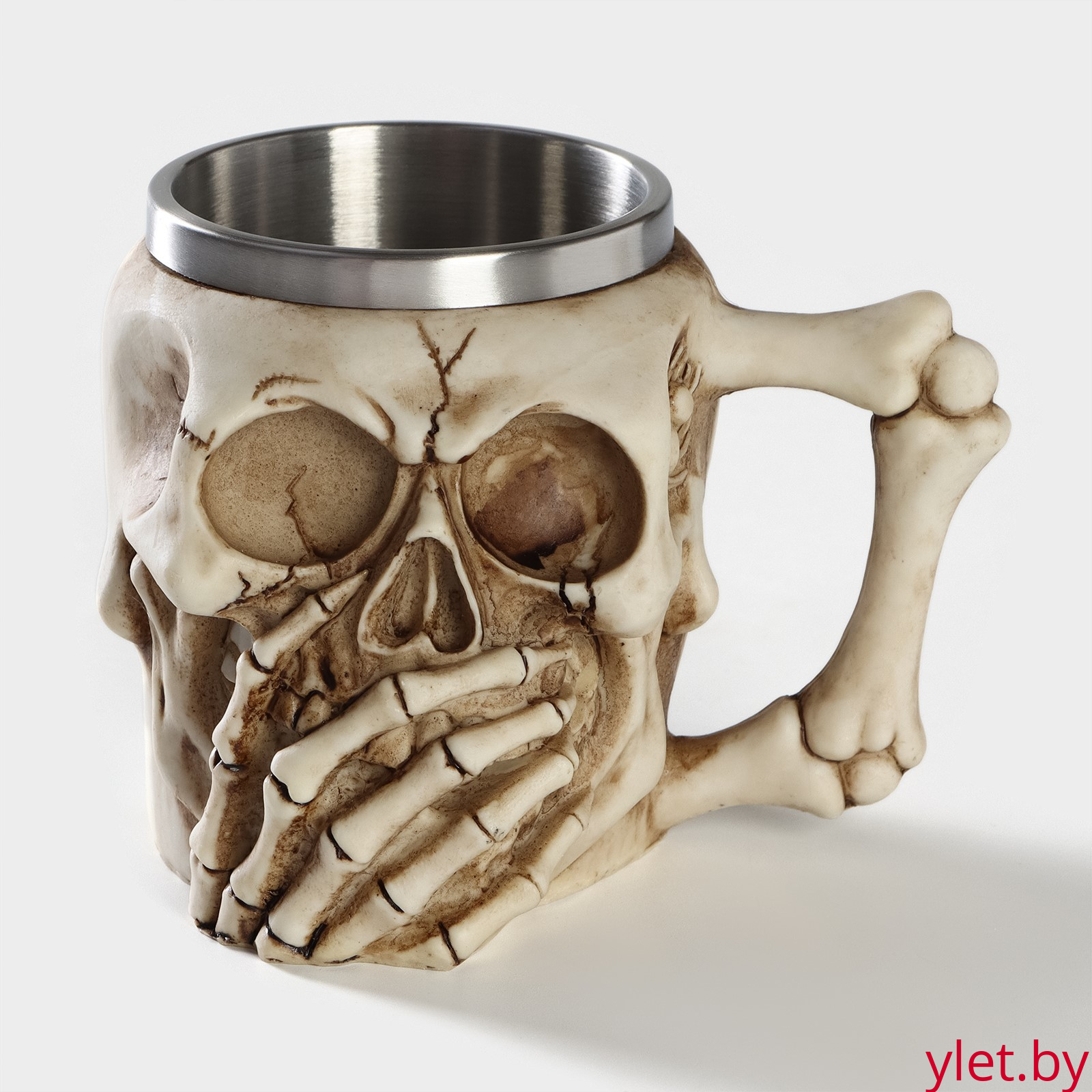 Кружка «Череп, скелет», 400 мл, цвет бежевый (металл внутри)