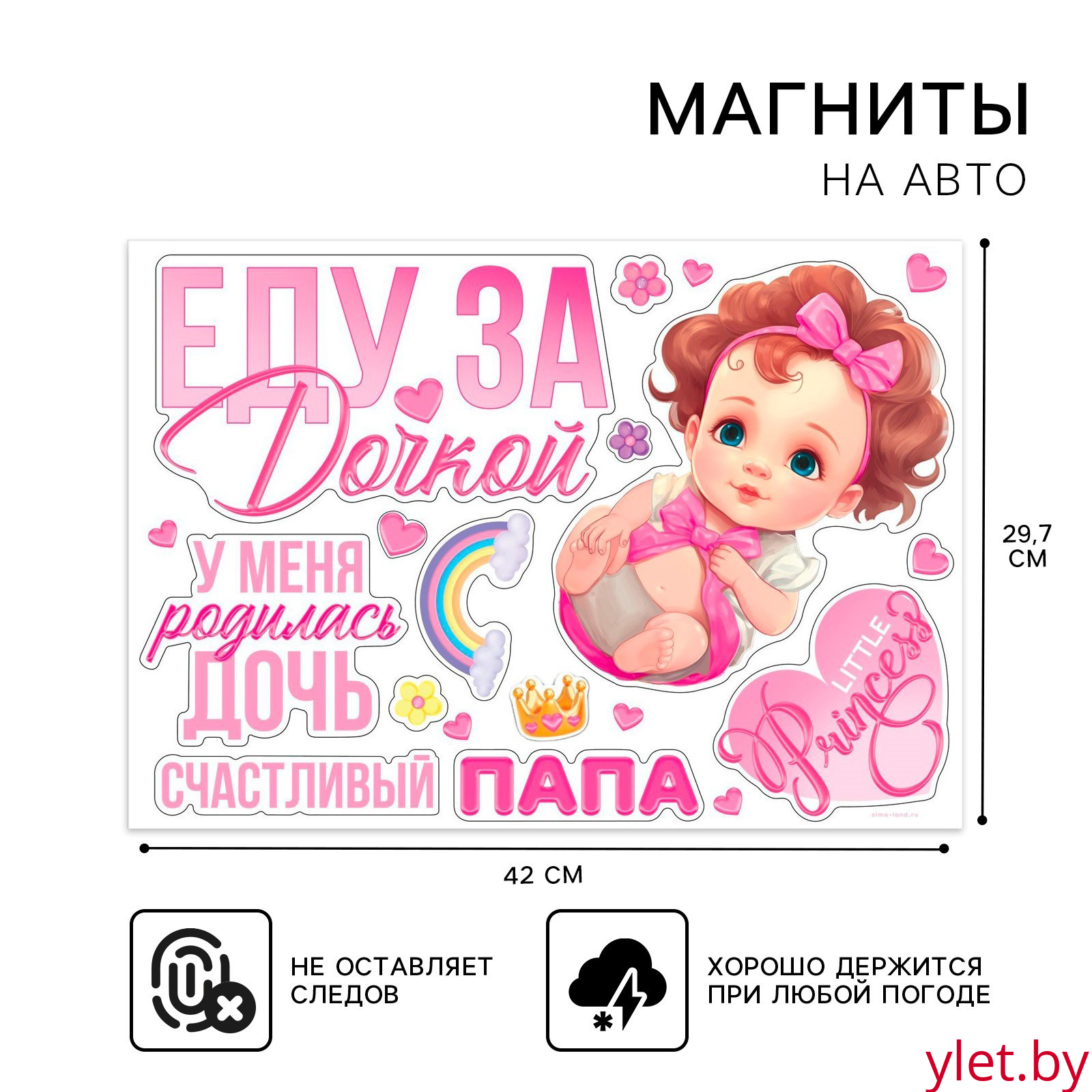 Набор магнитов на авто «Еду за дочкой», на выписку, 42 см х 29,7 см