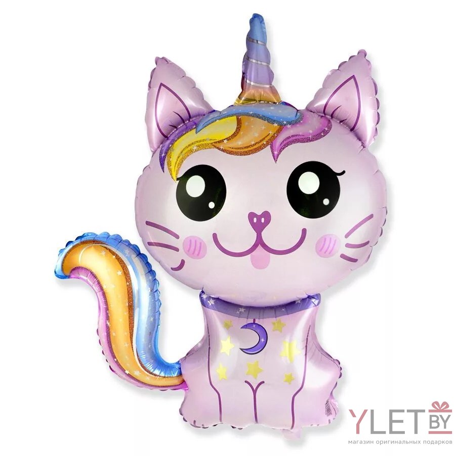 Шар (35''/89 см) Фигура, Котенок единорог, Розовый