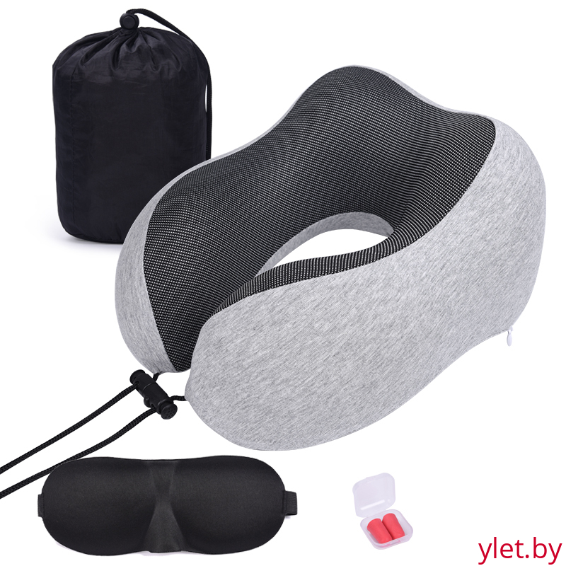 Подушка под голову с эффектом памяти, с чехлом, маской и берушами