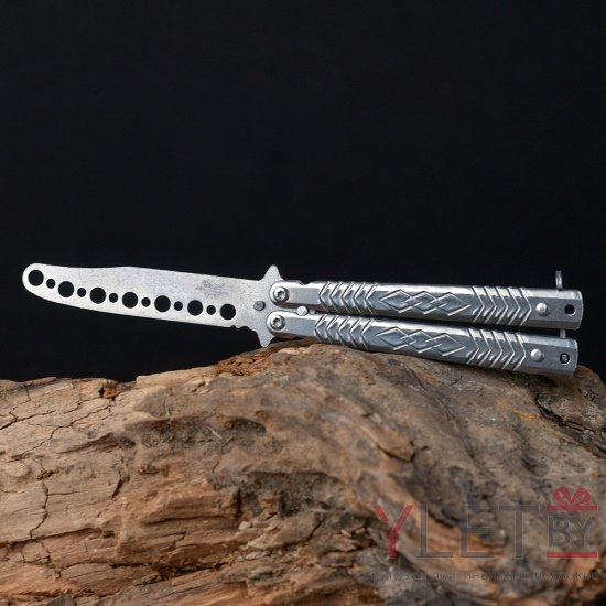 Нож бабочка тренировочный Узор ромбы Серый мини