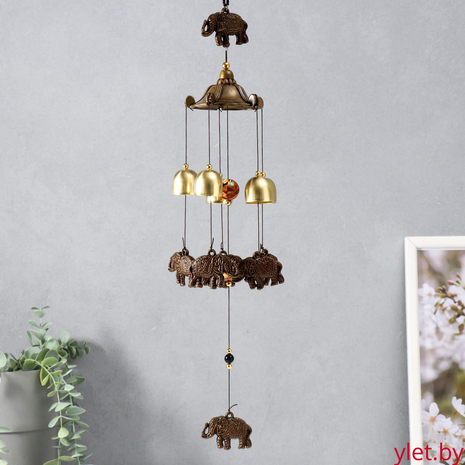 Музыка ветра металл, пластик "Слон" 5 колокольчиков 42 см