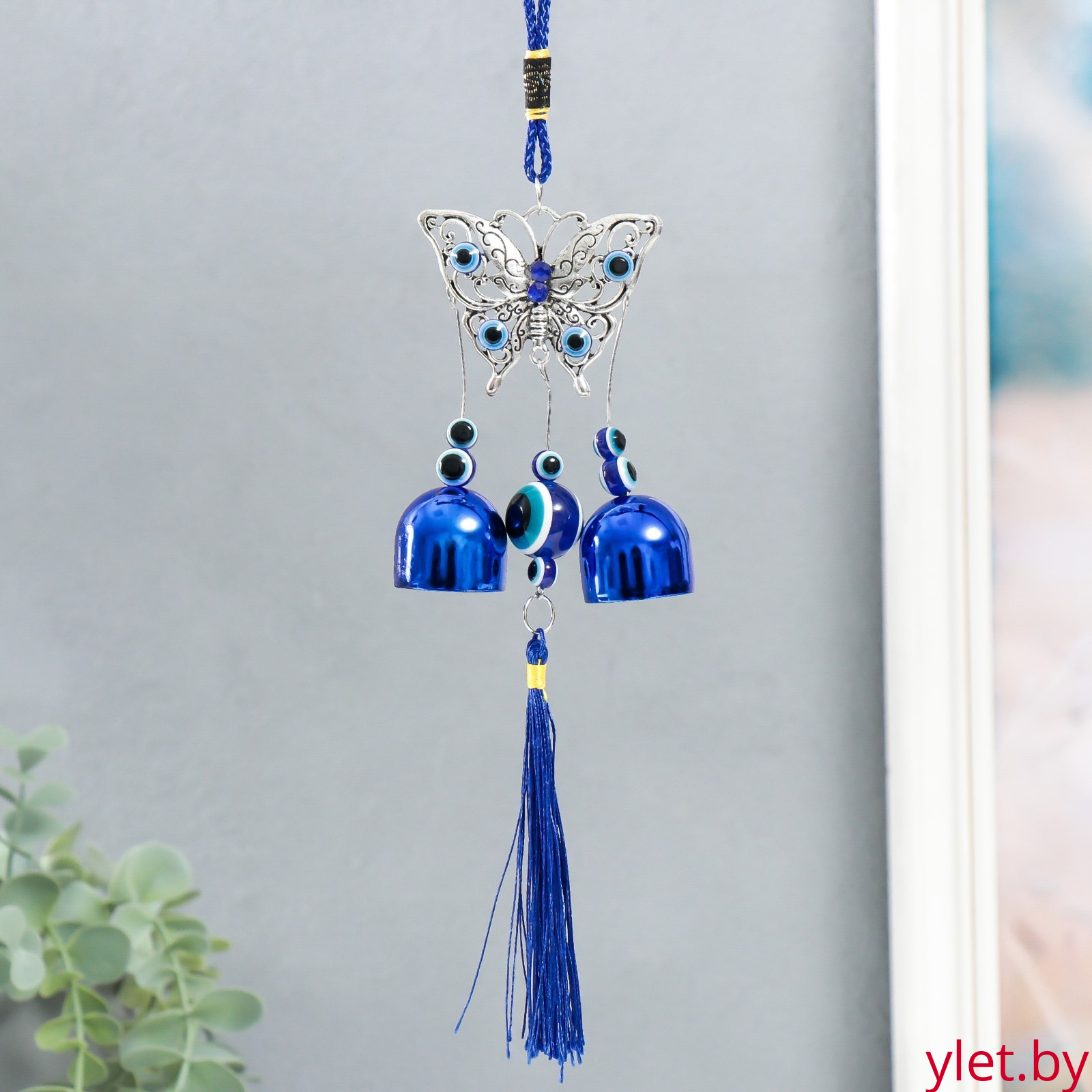 Музыка ветра металл "Ажурная бабочка" от сглаза 2 колокольчика 20 см