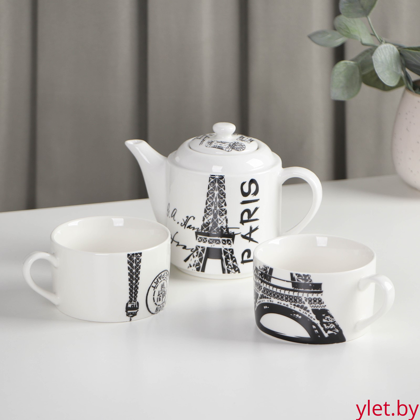 Набор чайный керамический «Страны», 3 предмета: чайник 400 мл, 2 кружки 230 мл, рисунок МИКС