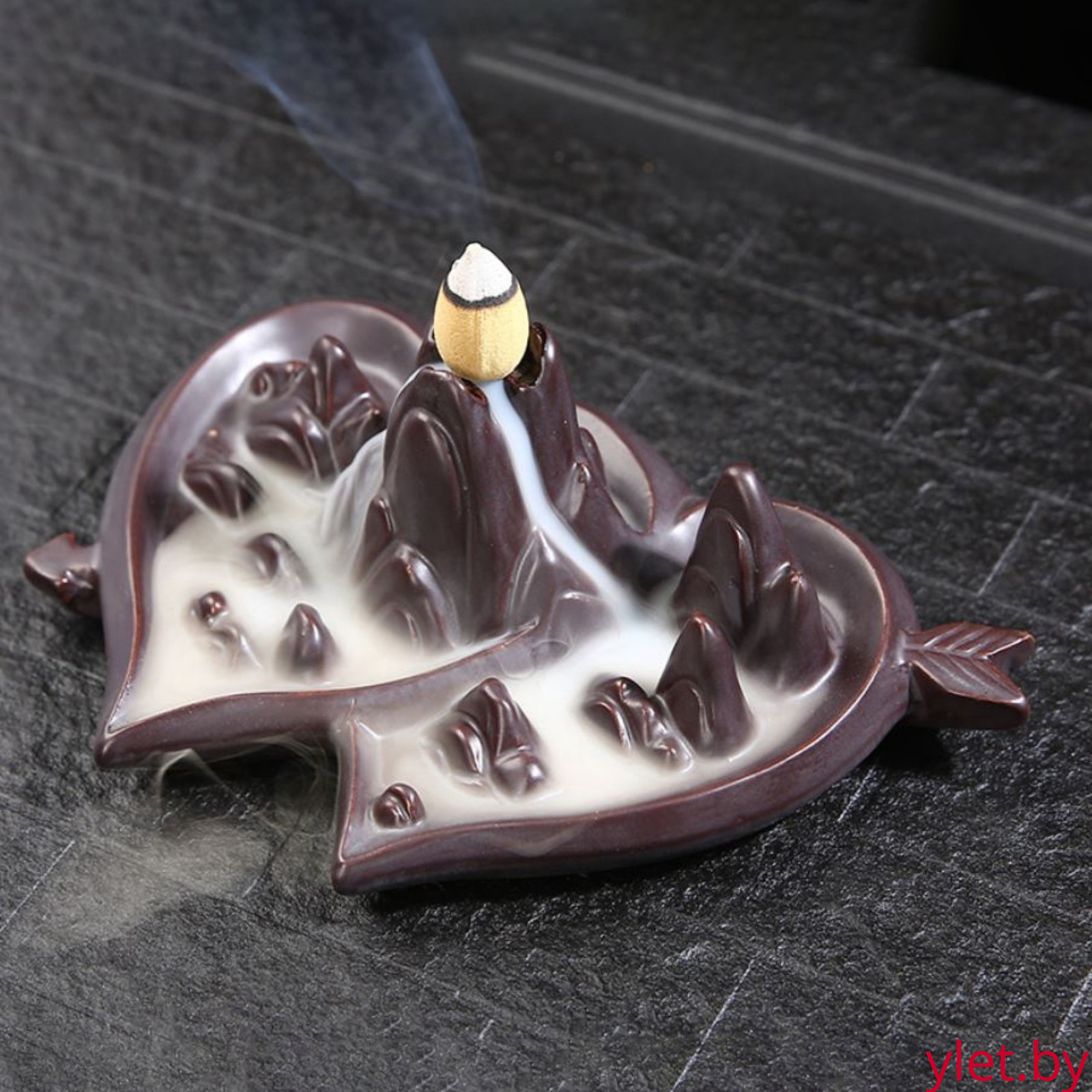 Подставка для благовоний «Два сердца», набор благовоний конусы, стелющийся дым, 18×11×6 см