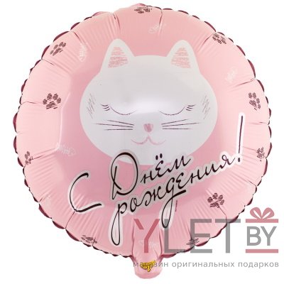 Шар (18''/46 см) Круг, С Днем Рождения. Котики
