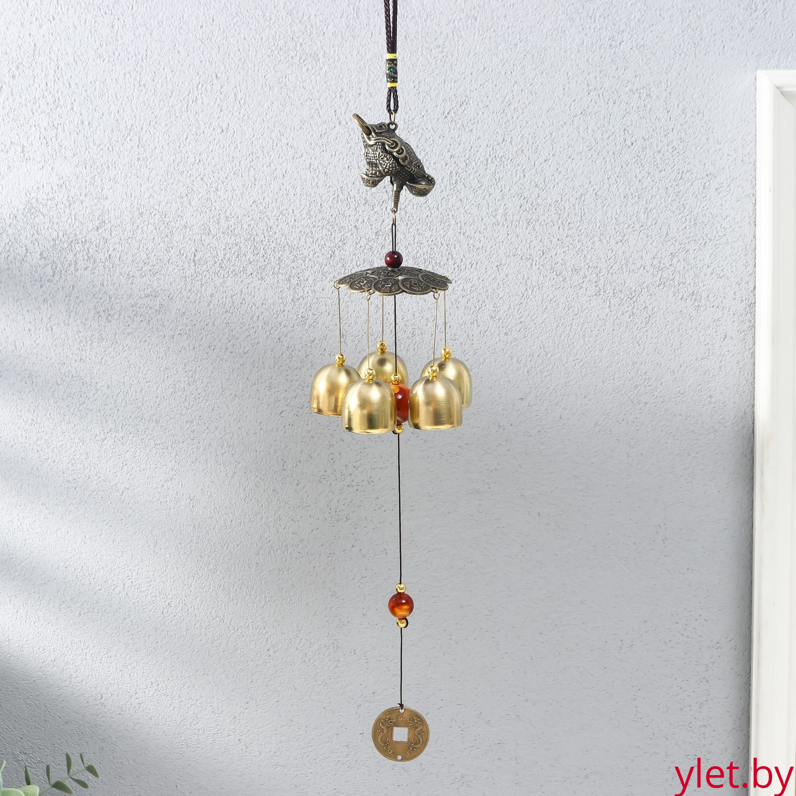 Музыка ветра металл "Денежная жаба на монетках" 5 колокольчиков 41х6 см