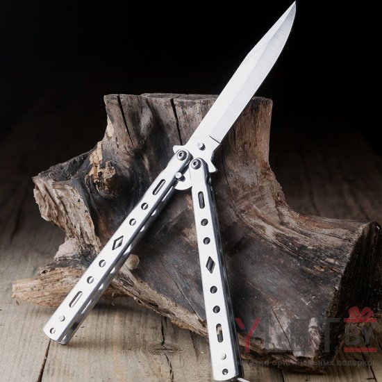 Нож Бабочка Серебро Ромб круг