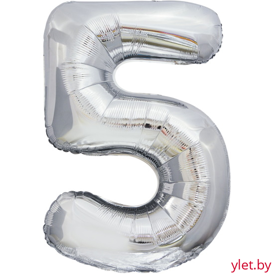 Шар (34''/86 см) Цифра, 5, Серебро