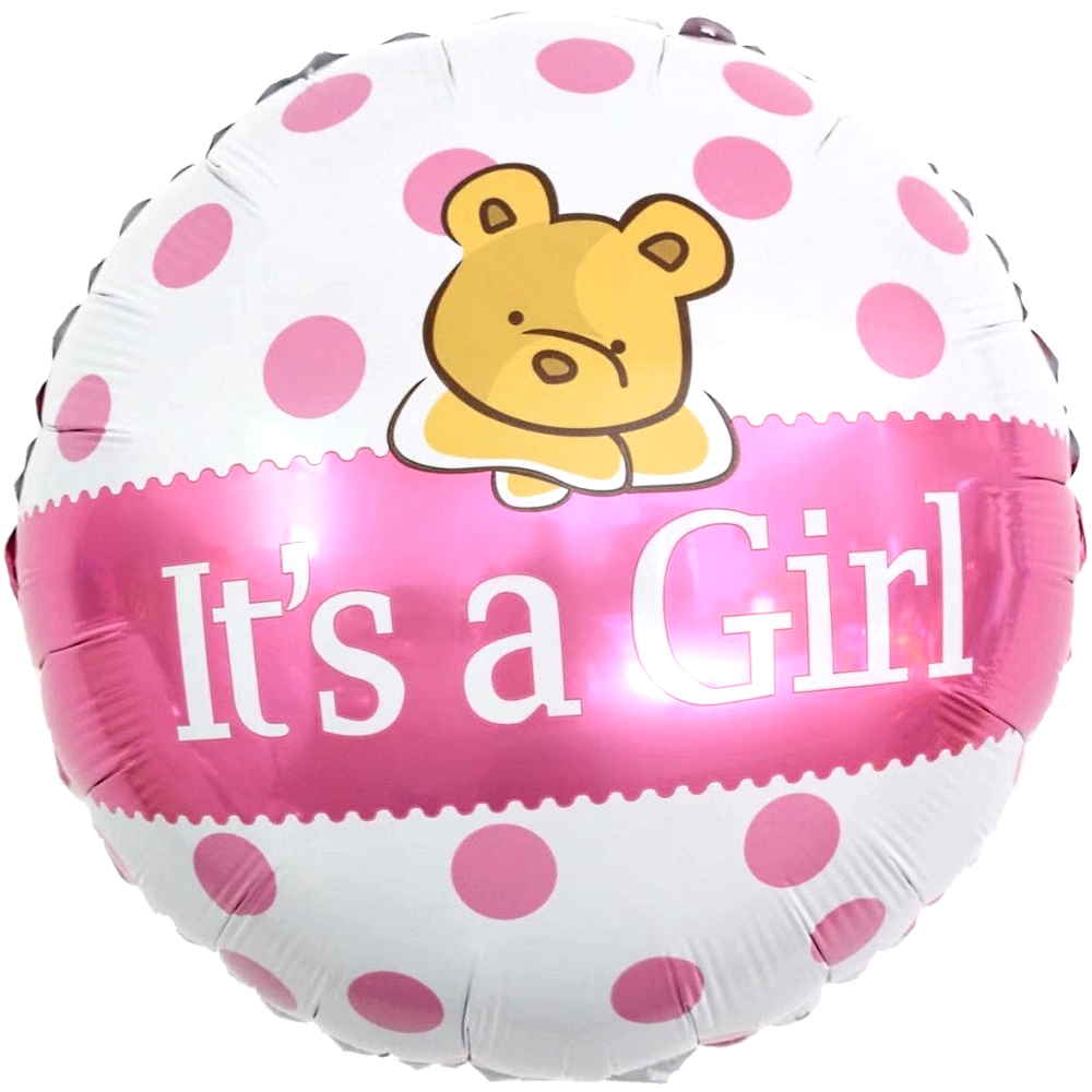 Шар (18''/46 см) Круг, С Рождением Малышки! Плюшевый мишка, Розовый