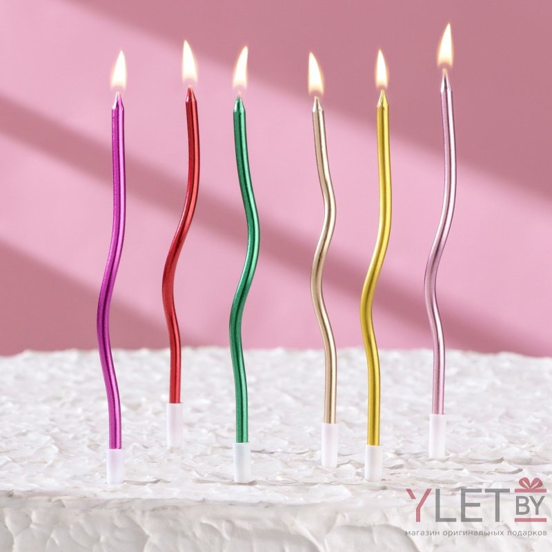 Свечи для торта Серпантин разноцветные, 6 шт