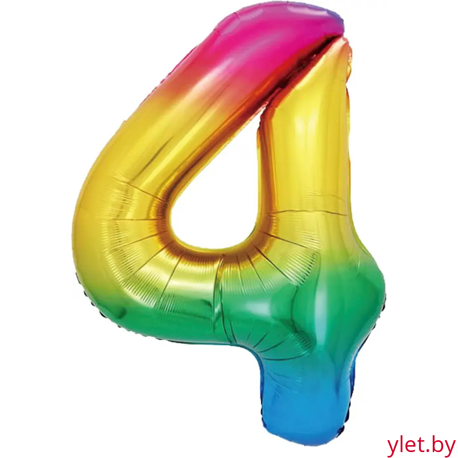 Шар (40''/102 см) Цифра, 4, Радужный, Градиент