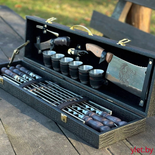 Набор с шампурами для шашлыка в чемодане Скиф, 17 предметов, черный 1002 Кизляр