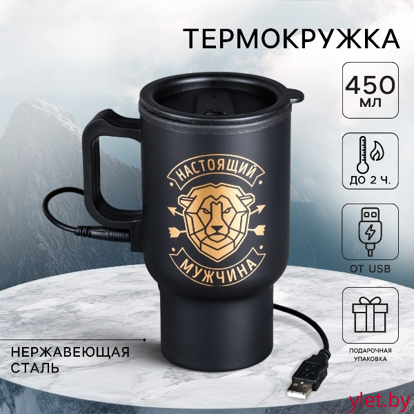 Термокружка с подогревом от USB «Настоящий мужчина», 450 мл
