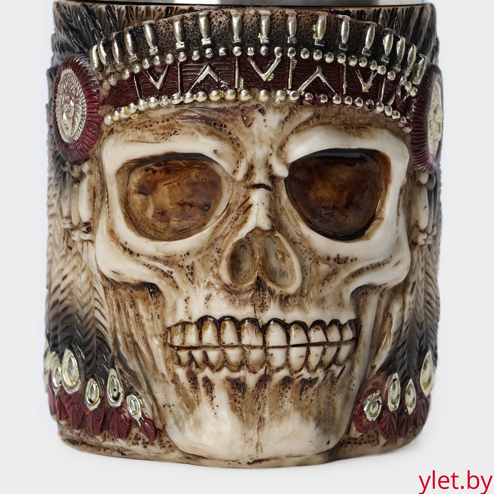 Кружка из нержавеющей стали «Череп индеец», 400 мл (металл внутри)