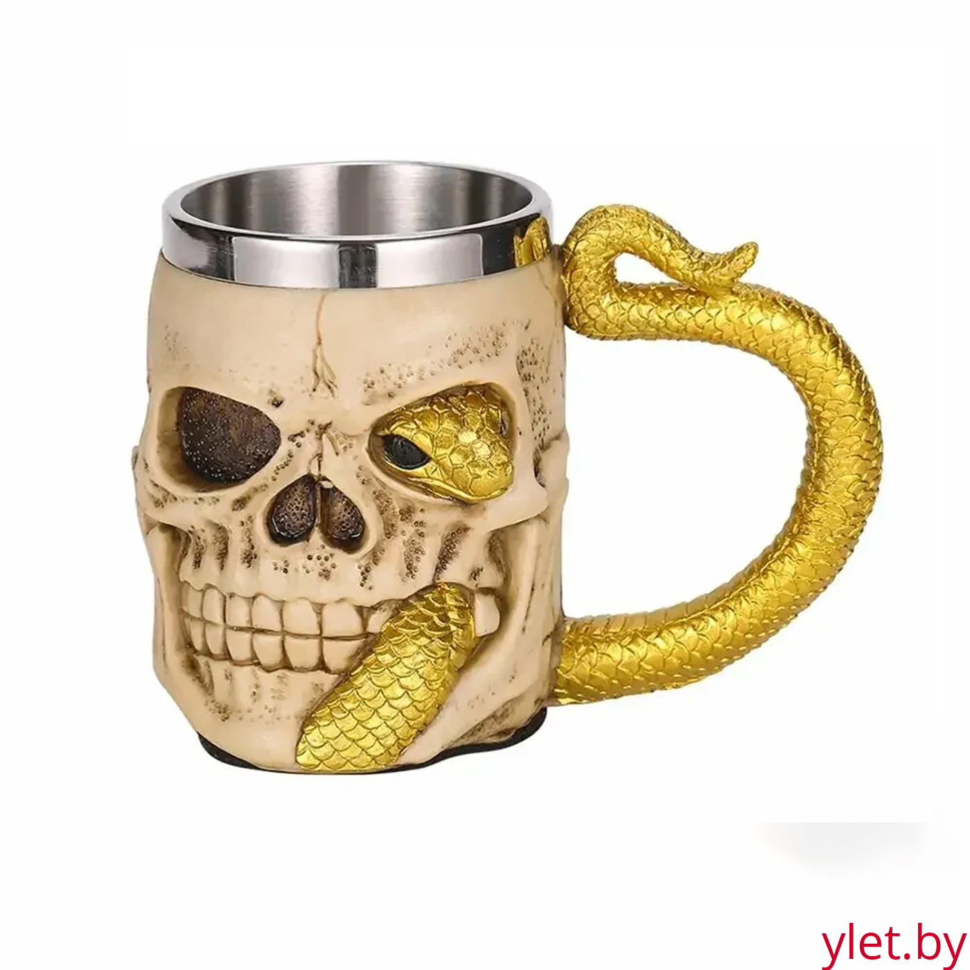 Кружка Череп с желтой змеей (металл внутри)
