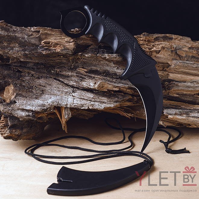 Нож керамбит нескладной с ножнами и шнурком черный