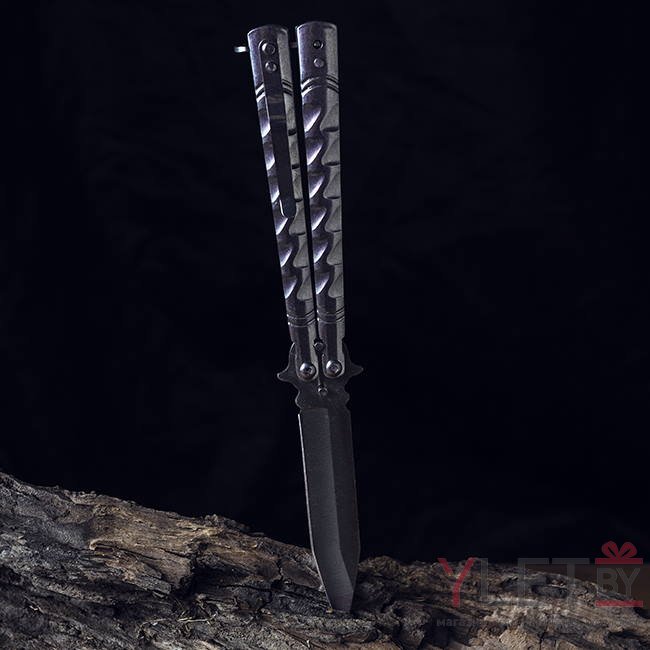 Нож бабочка Серебро зигзаг