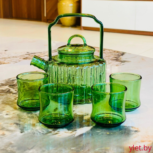 Набор премиум из боросиликатного стекла "Чайный дом" (чайник + 4 чашки)