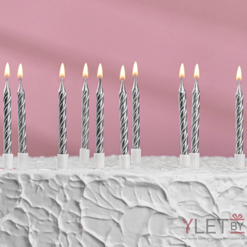 Свечи в торт Спираль, металлик 10 шт