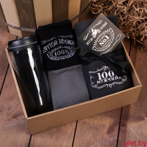 Набор подарочный "Real Man" плед, носки (2 пары), термостакан