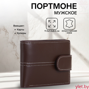 Портмоне мужское "Стиль" на кнопке, цвет коричневый