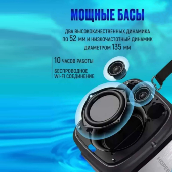 Портативная колонка Hopestar Powerful Party one 80W с двумя микрофонами Серая