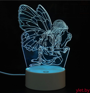 3D светильник многоцветный "Фея", от USB или батареек