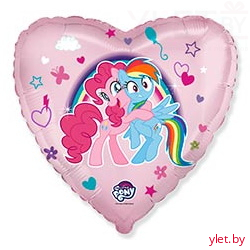 Шар (18"/46 см) Сердце, My Little Pony, Лошадки Пинки Пай и Радуга, Розовый