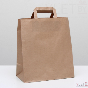 Пакет крафт без печати, плоская ручка 24 х 14 х 28 см