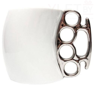 Кружка "Кастет" белая с серебристой ручкой