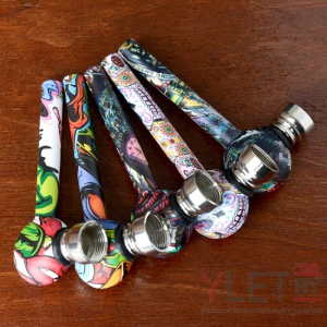 Курительный девайс стеклянный плоский с росписью DK8582E