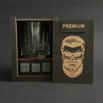 Набор для виски Premium «Мужик» (cтакан + 3 камня)
