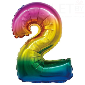 Шар (34''/86 см) Цифра, 2, Радужный, Градиент