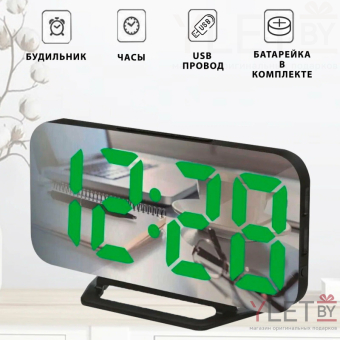 Часы зеркальные в розетку DS-3625L (зеленые цифры)
