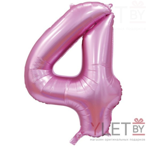 Шар (40''/102 см) Цифра, 4, Slim, Розовый