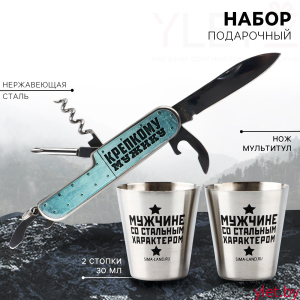 Подарочный набор «Настоящий мужской набор»: нож мультитул, стопки 2 шт.