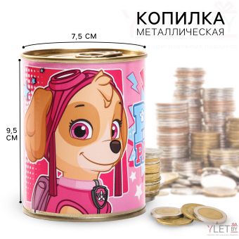 Копилка металлическая, 9,5 см х 7,5 см х 7,5 см "Скай", Щенячий патруль