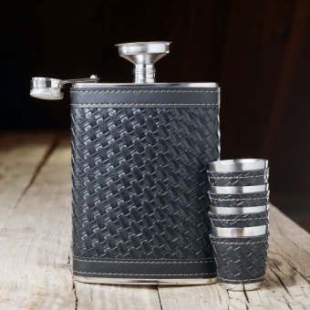 Набор фляжка 4 стопки и дозатор Плетение