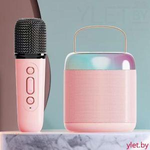 Караоке колонка Bluetooth с микрофоном Розовая