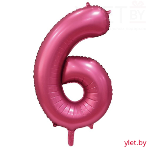 Шар (34''/86 см) Цифра, 6, Бордовый, Сатин