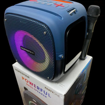 Портативная колонка Hopestar Powerful Party one 80W с двумя микрофонами Синяя