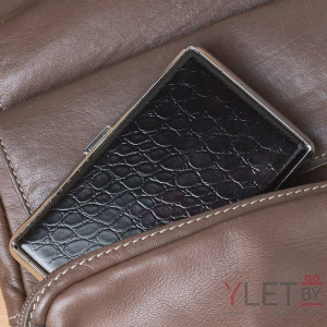 Портсигар черный под кожу с резинкой Компакт