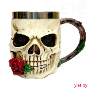 Кружка металлическая Скелет с розой, 400 мл