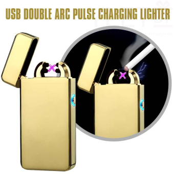 Импульсная зажигалка двойная  Lighter золотая